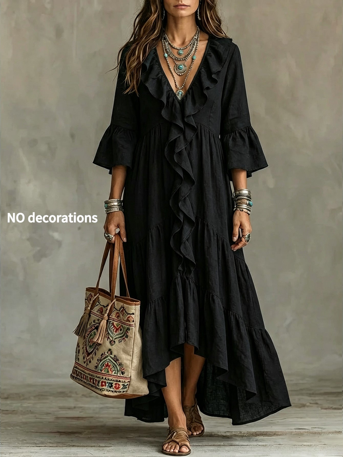 Autumn Casual Flare Sleeve Ruffled Vintage Dress