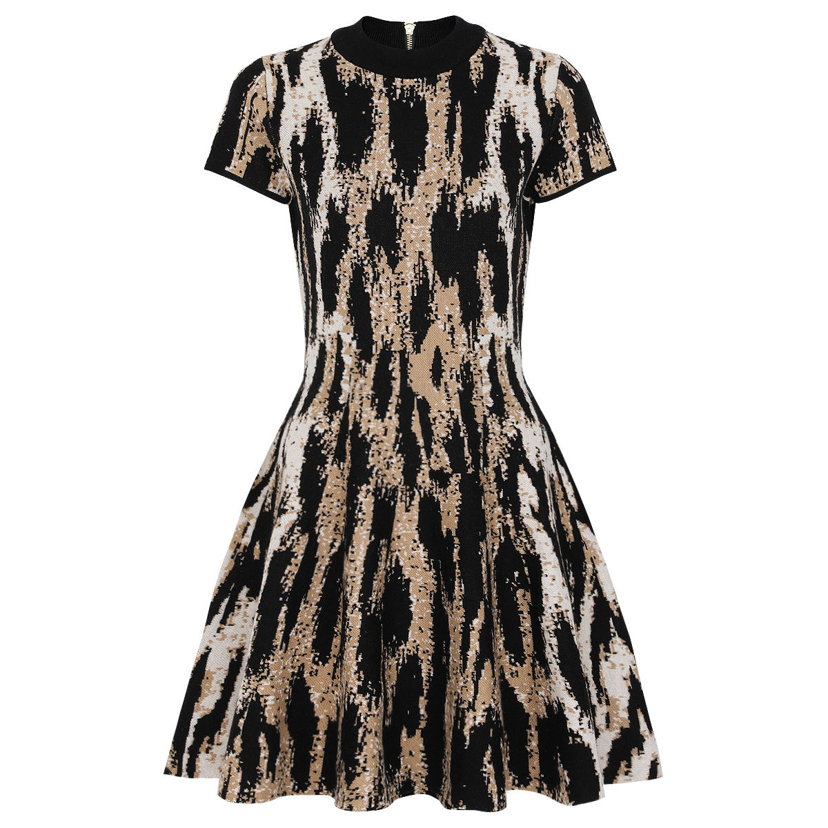 Summer Leopard Print Embroidery Fashionable Knitted Sleeve A- Dresses
