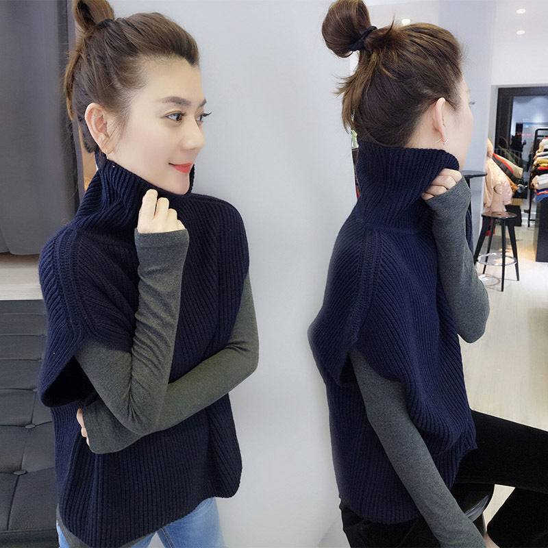 Black Turtleneck Fashion Sleeveless Thick Waistcoat Vests