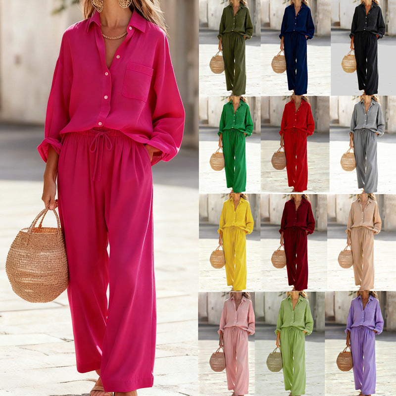 Women's Solid Color Imitation Cotton Linen Loose Long Fashion Casual Suit