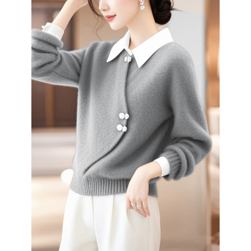 Women's Chinese Gray With Beautiful Design In Winter Sweaters