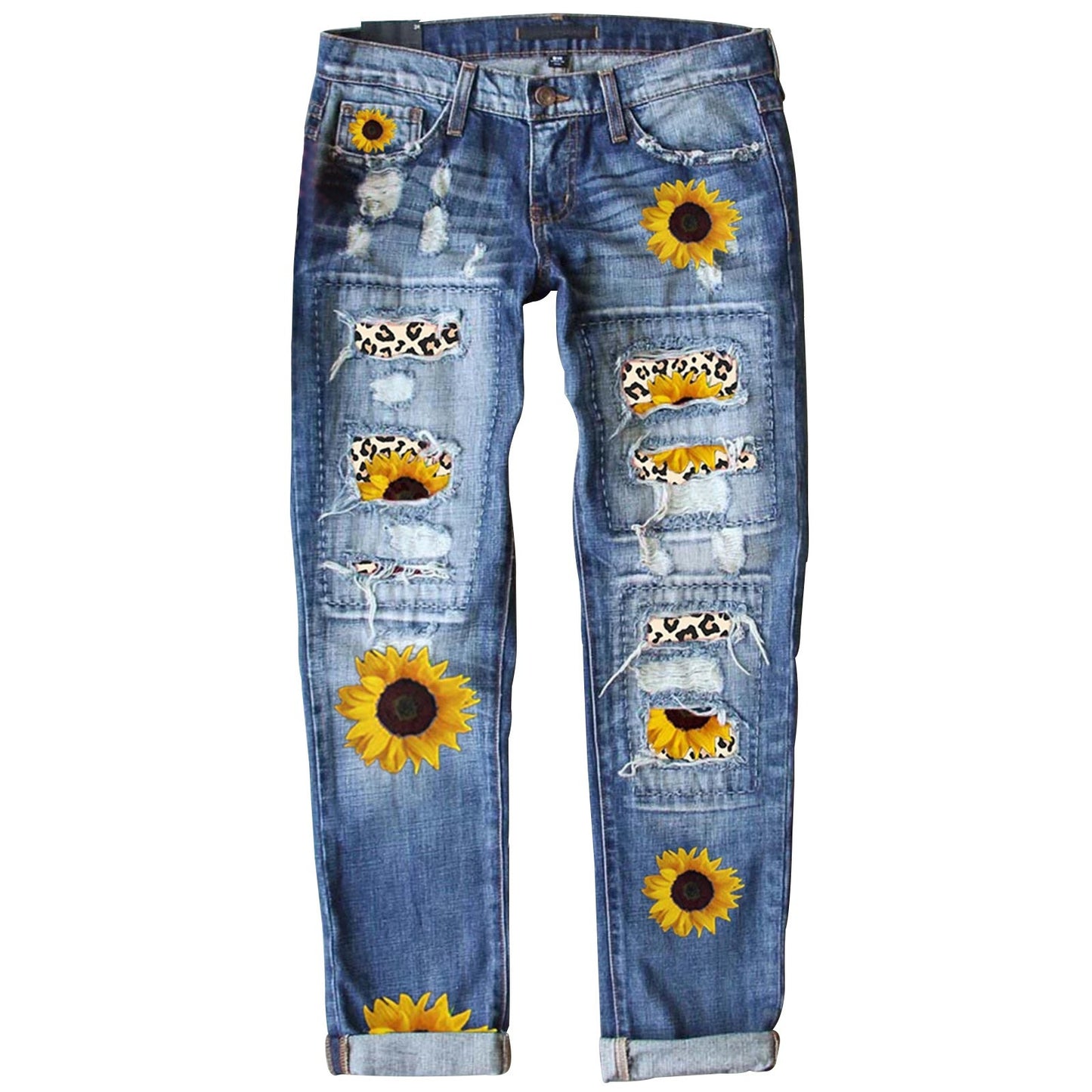 Women's Fashionable Printed Denim Trousers For Women's Jeans