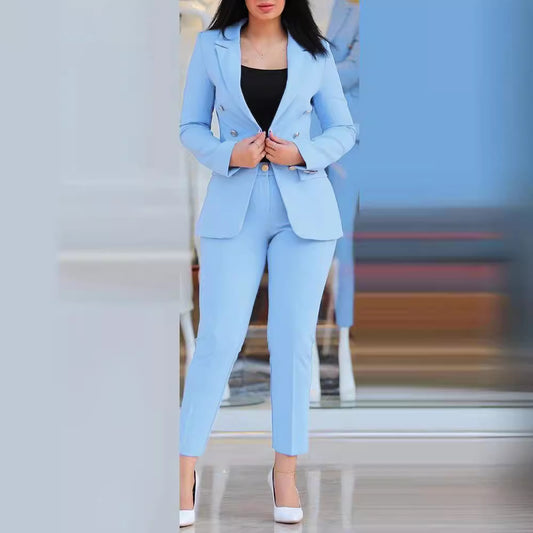 Women's Solid Color Slim Casual Fashion Double-breasted Suits