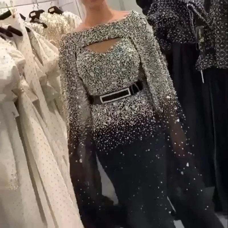 Women's Gold Embroidered Sexy Cloak Formal Swing Wedding Dresses