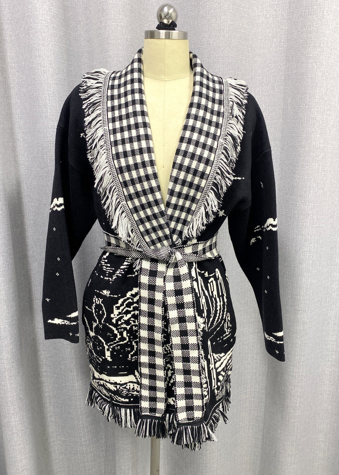 Cactus Jacquard Large Lapel Temperament Commute Sweaters