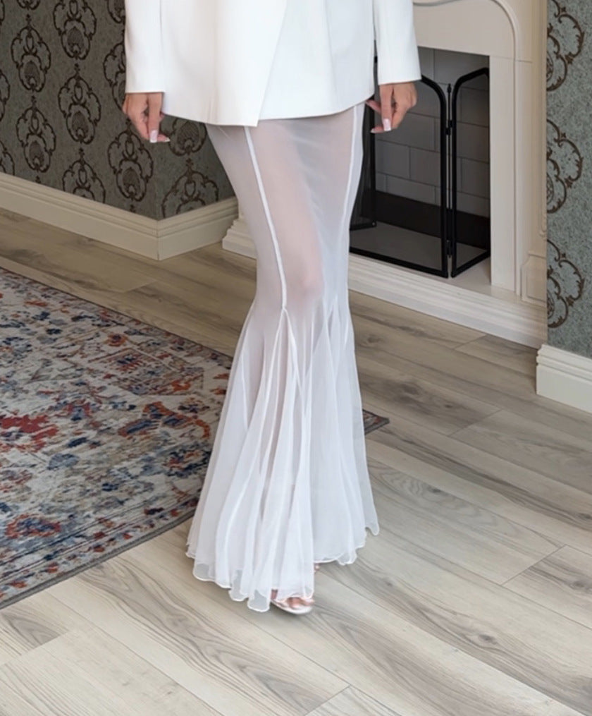 Long Sleeve Satin Loose Stretch Yarn Mesh Suits