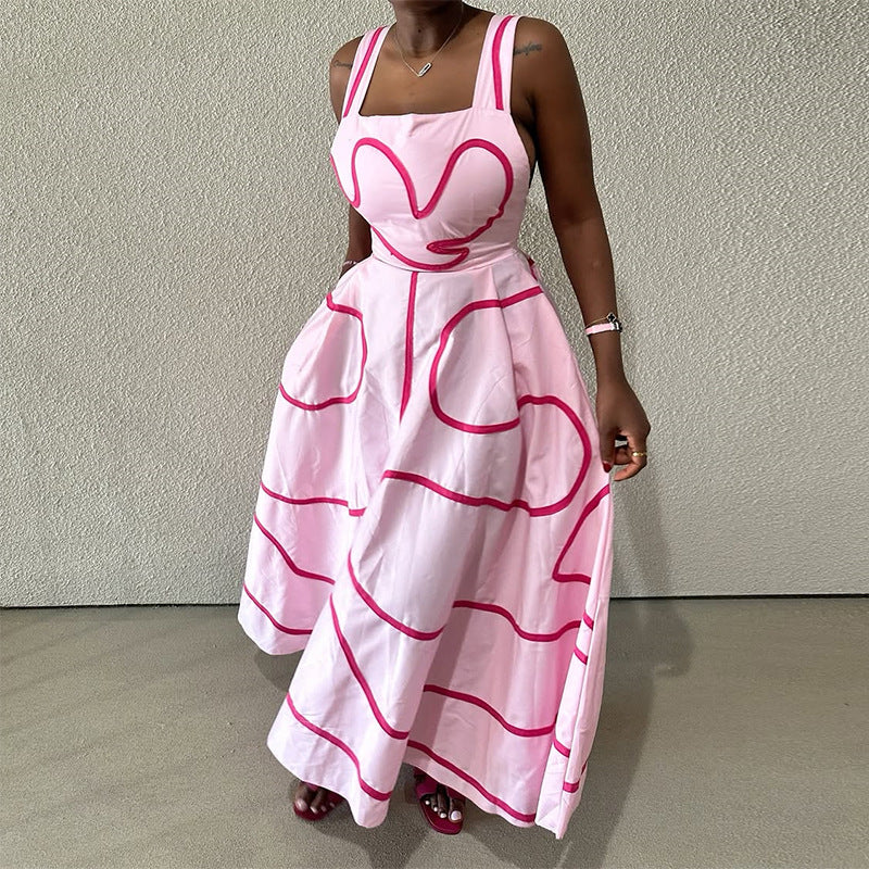 Women's Square Collar Sleeveless High Waist Slimming Mid-length Dresses