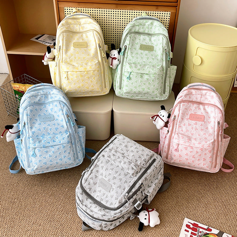 Good-looking Large Capacity Heart Printing Fresh Middle School Students' Schoolbags