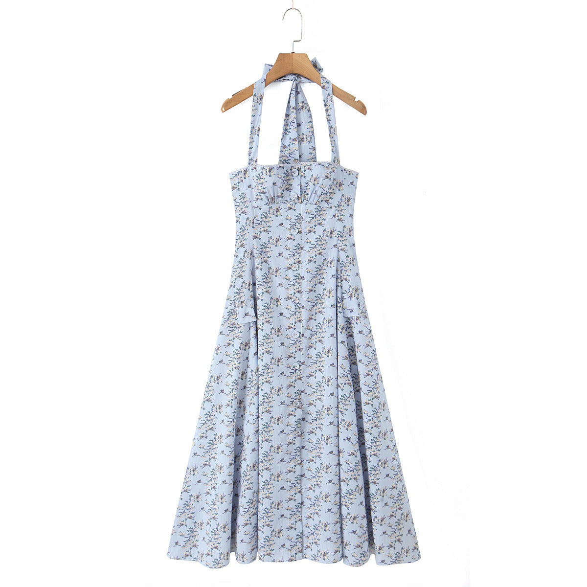 Style Hot Elegant Design Button Halter Midi Dress Summer Dresses