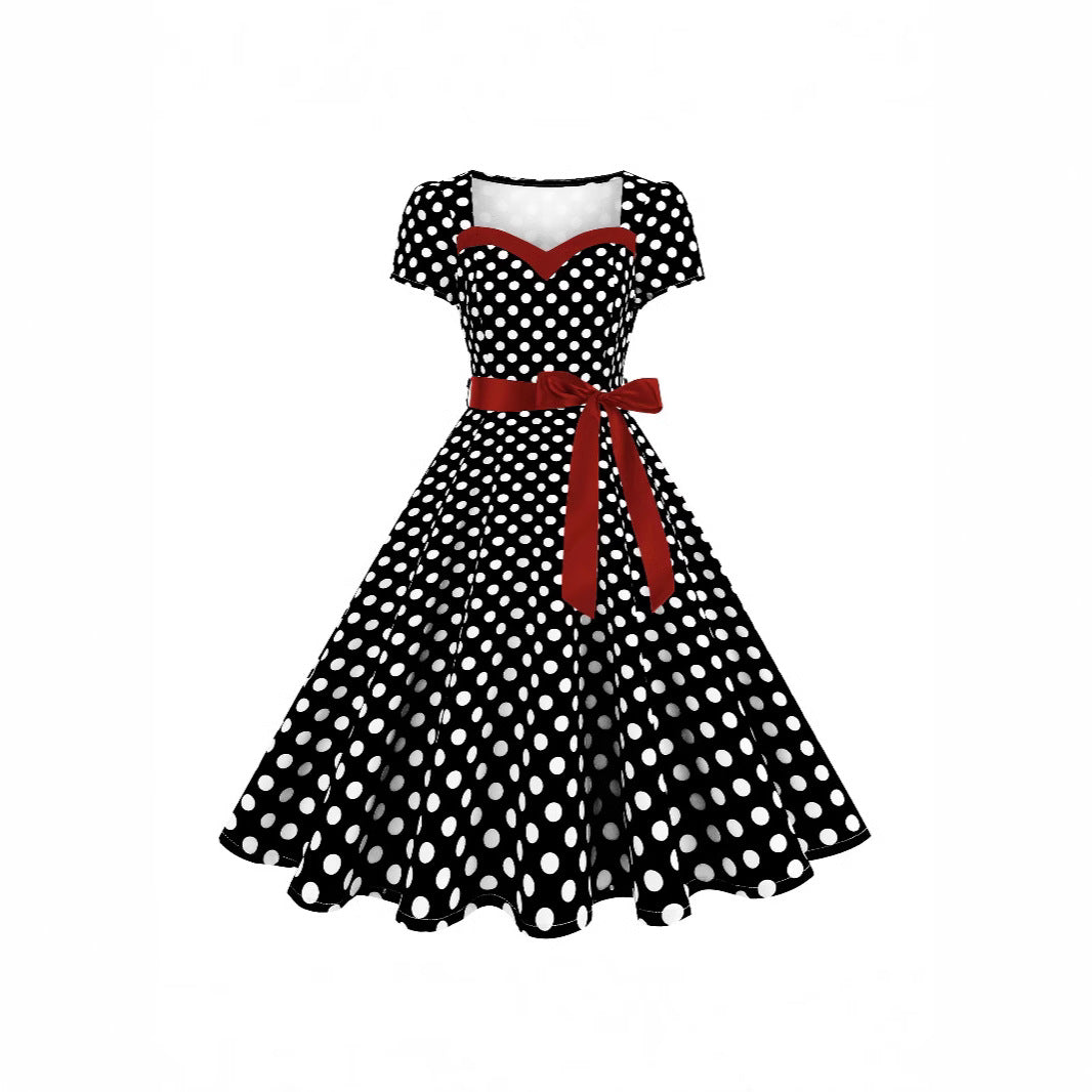 Women's Wear Hepburn Style Dress Sleeve Large Swing Polka Dresses