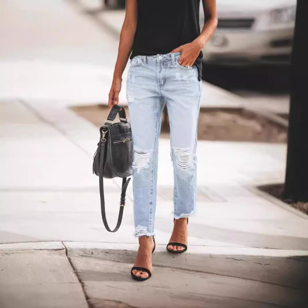 Women's Ripped Retro Fashionable Denim Trousers Women's Jeans