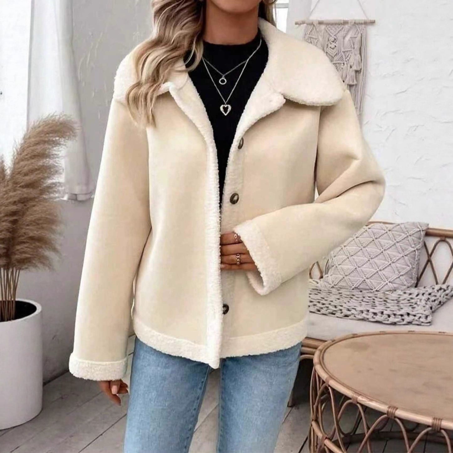 Plush Pure Color Thickened Button Keep Coats