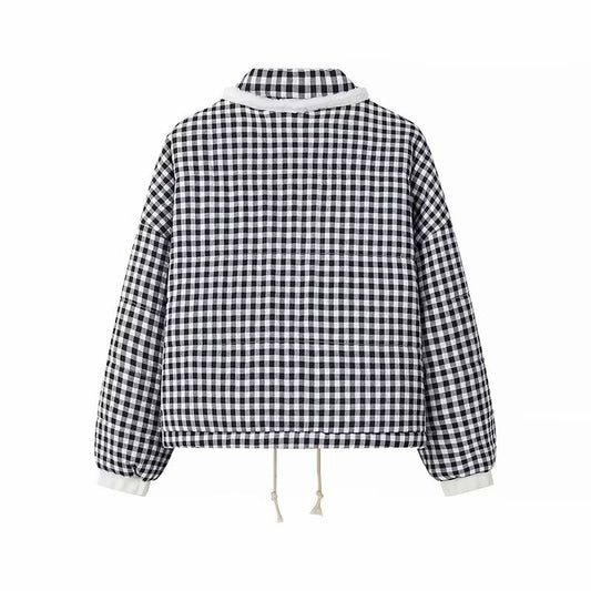 Women's Autumn Fashion Casual Plaid Love Lace Trim Coats