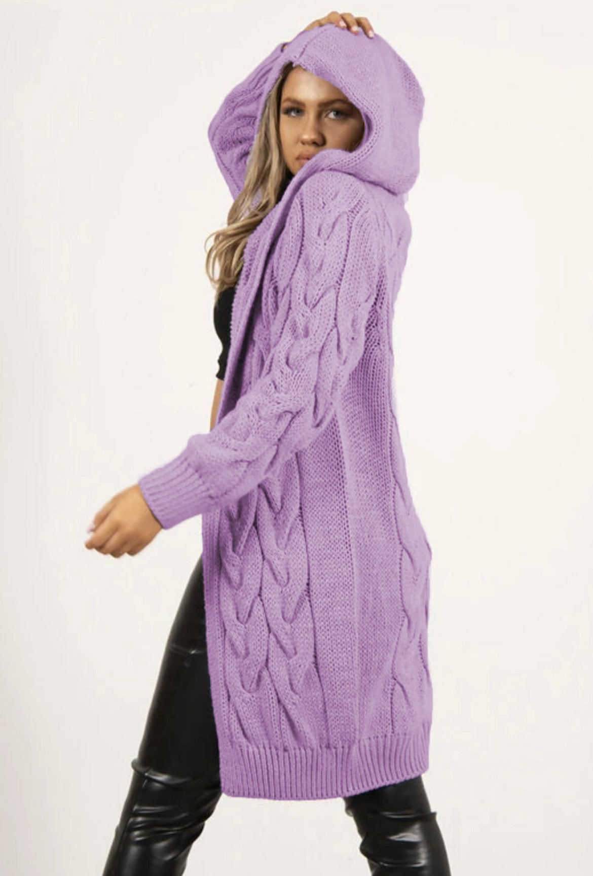 Women's Large Long Hooded Knit For Knitwear