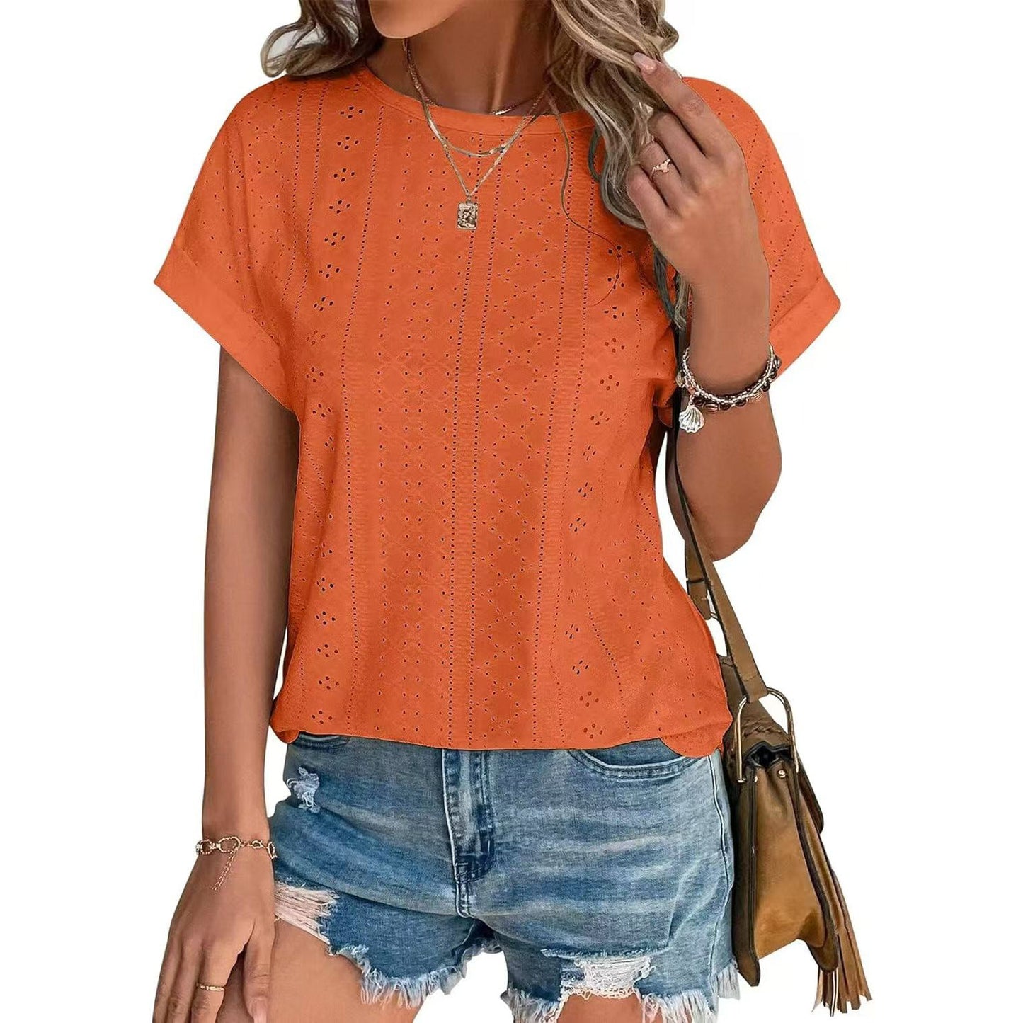 Women's Solid Color Round Neck Loose Sleeve Women's T-shirt