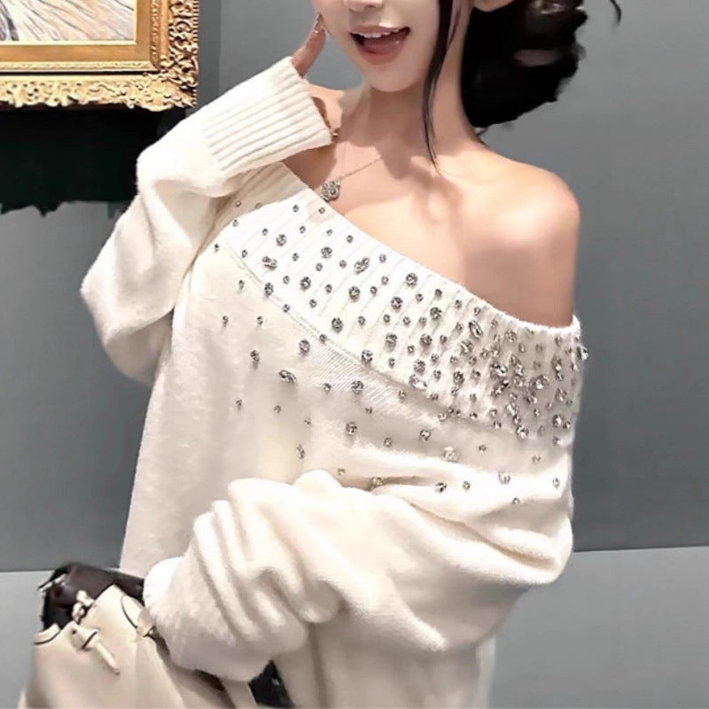 Women's Fragment High-grade Temperament With Diamond Middle Sweaters