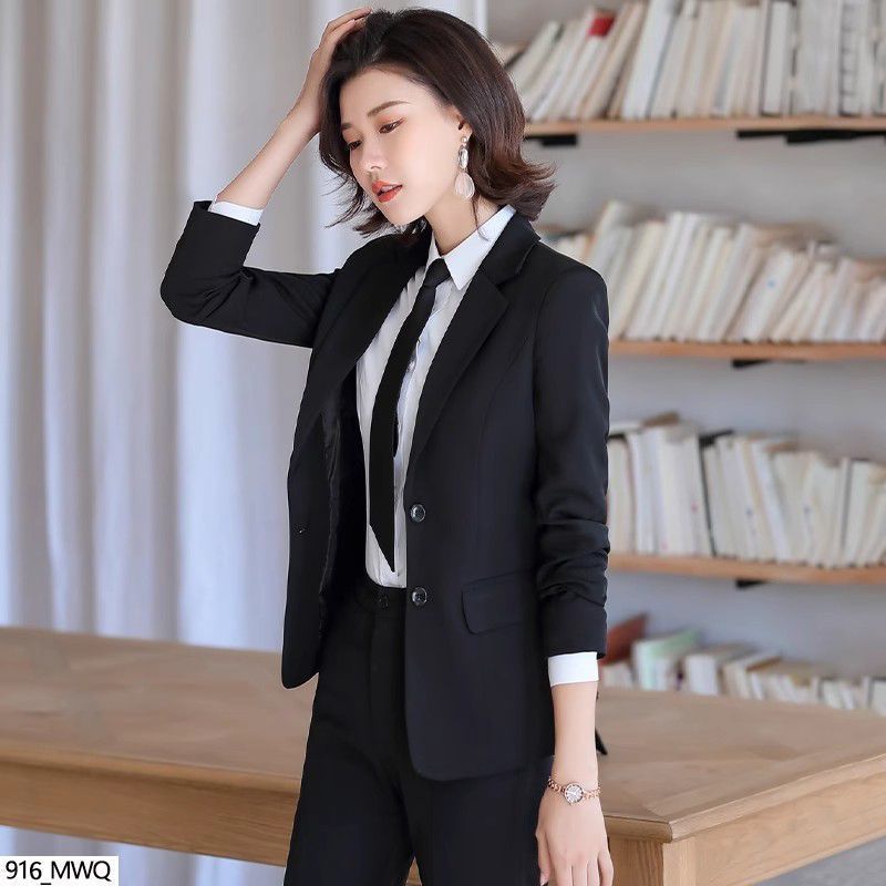 Women's Black Korean Style Commuter Business Temperamental Small Suit
