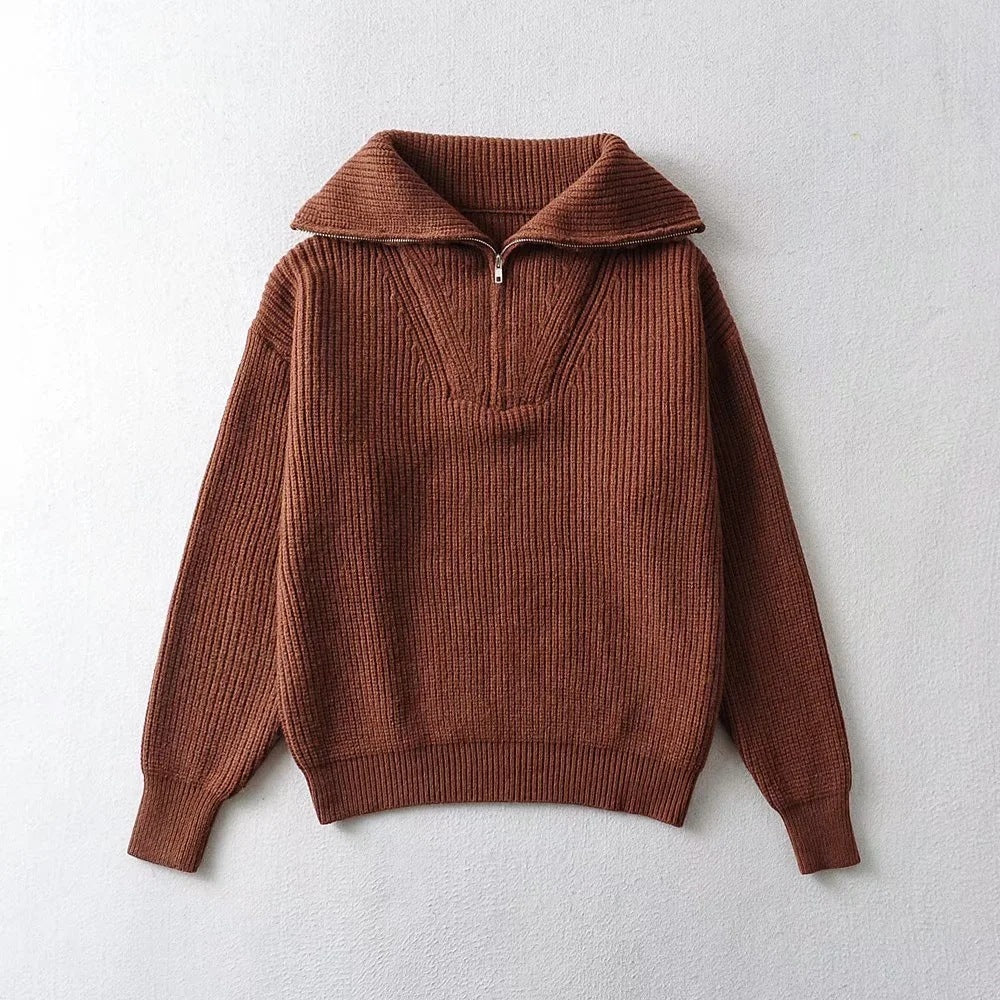 Women's Spring Fashion Polo Collar Zipper Thickening Sweaters