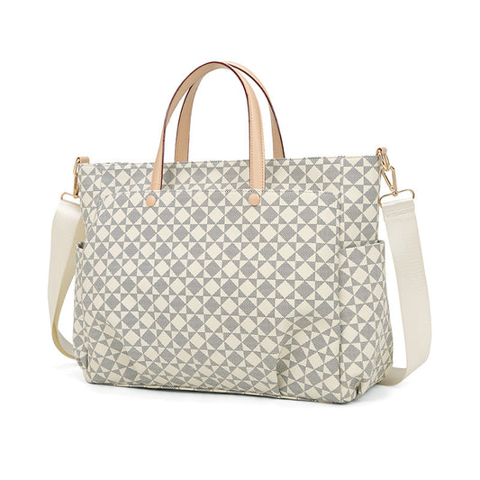 Women's Business Commute Plaid Printed Portable Large Capacity Handbags