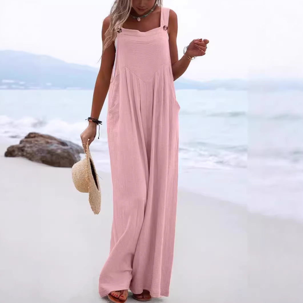 Summer Smart Trousers Solid Color Loose Casual Women's Jumpsuit/clothing