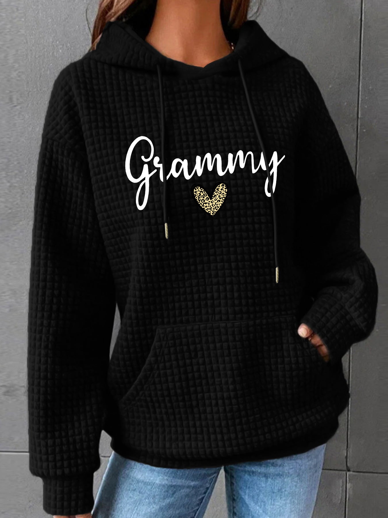 Women's Waffle Hoodie Long Sleeve Printed Fashion Women's Sweater, Sweater
