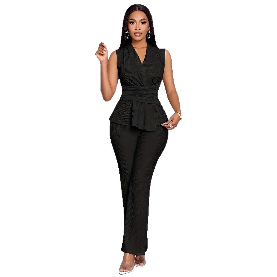 Ladies Two-piece Set Elegant Slimming Sleeveless Irregular Pants