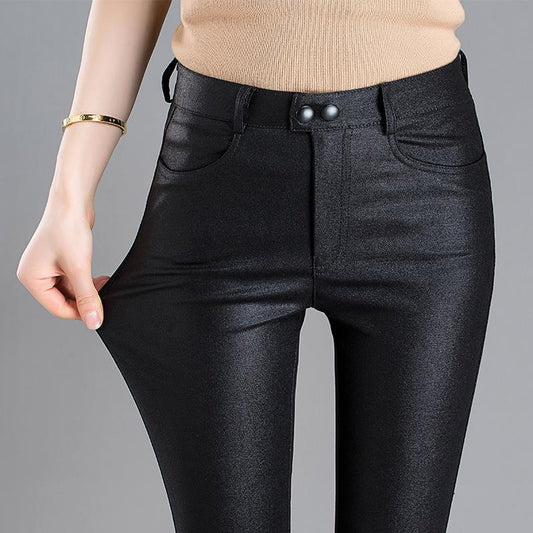 Women's Stretch Fleece Elastic Waist Pencil Frosted Matte Pants