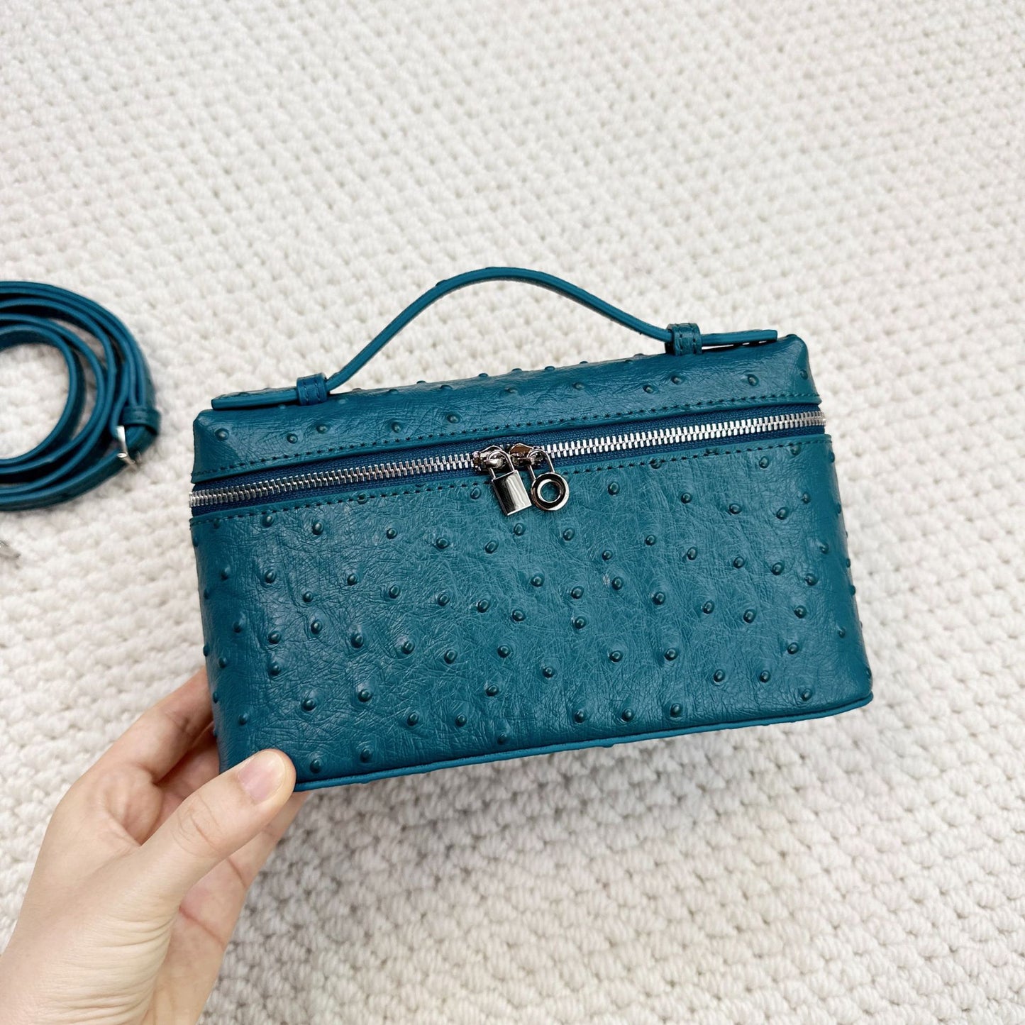 Women's High-grade Genuine Leather Ostrich Grain Lunch Small Square Bags