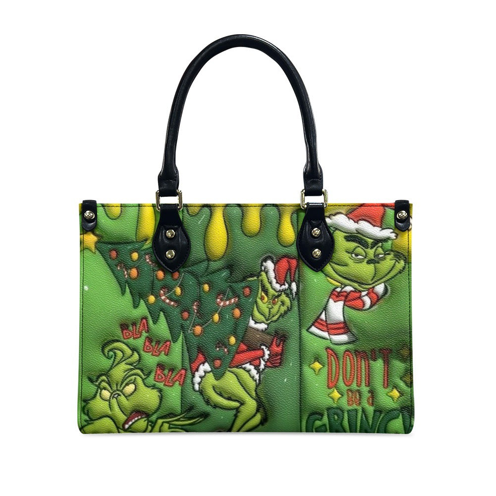 Green Fur Monster Printed Large Capacity One Piece Handbags