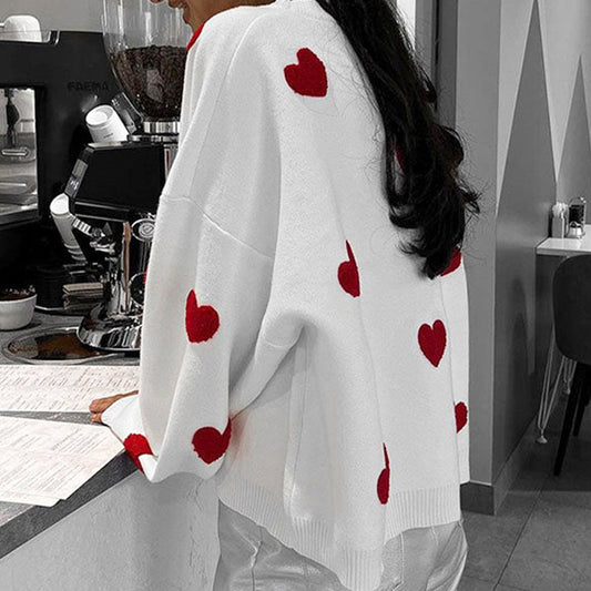 Women's Love Round Neck Long Sleeve Loose Knitted Casual Sweaters