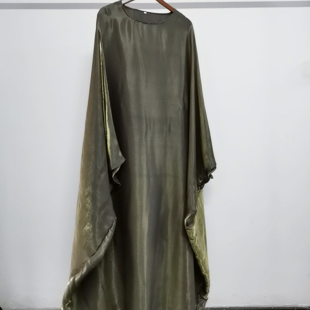 Solid Color Loose Simple Shiny Satin Robe Batwing Dress