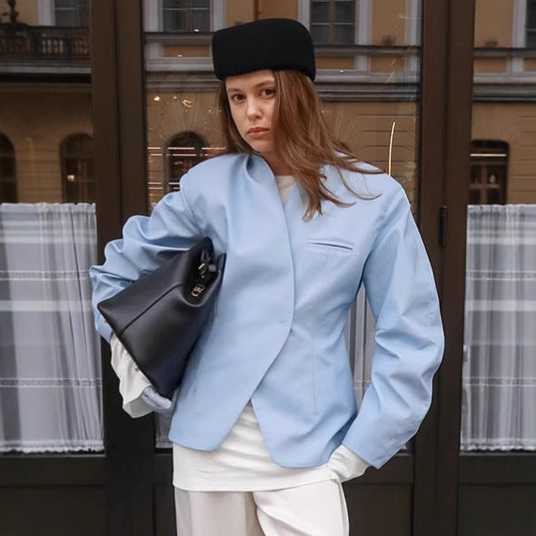 Women's Street Casual Blue Autumn Design Loose Blazers