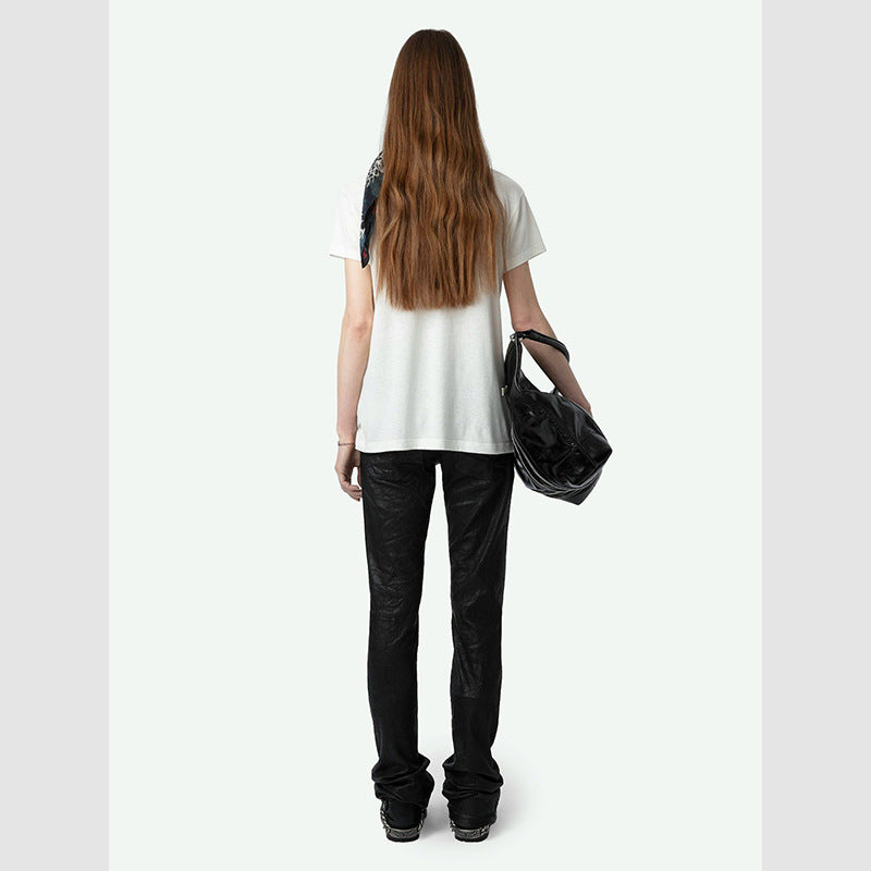 Women's French Niche Wings Letter Printed Linen Blouses
