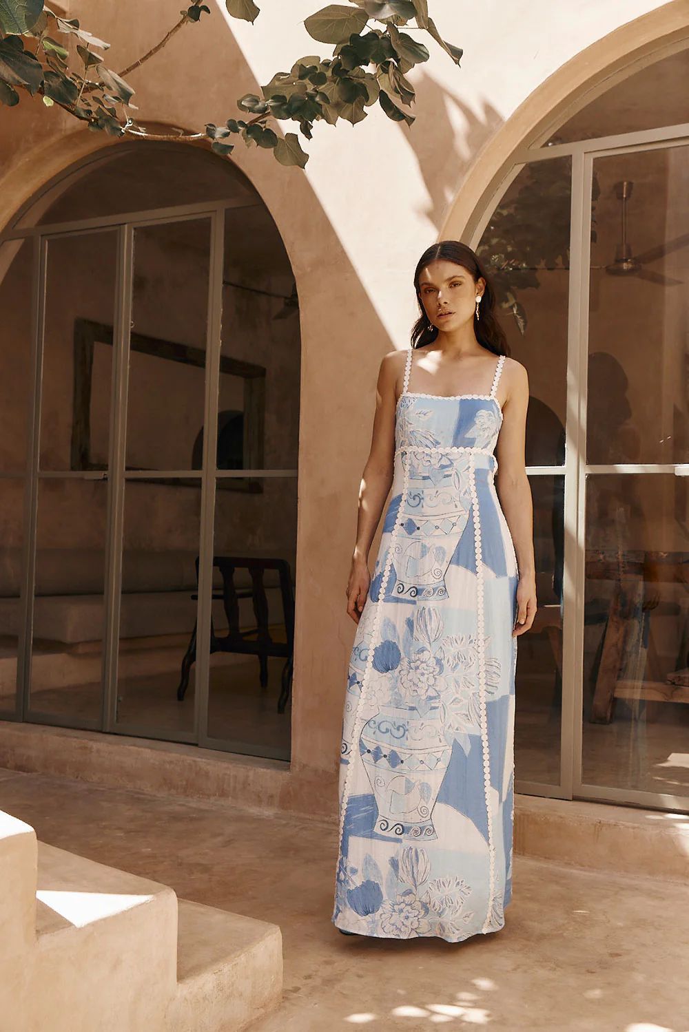 Fashion Linen Printed Sexy Backless Bow Dresses