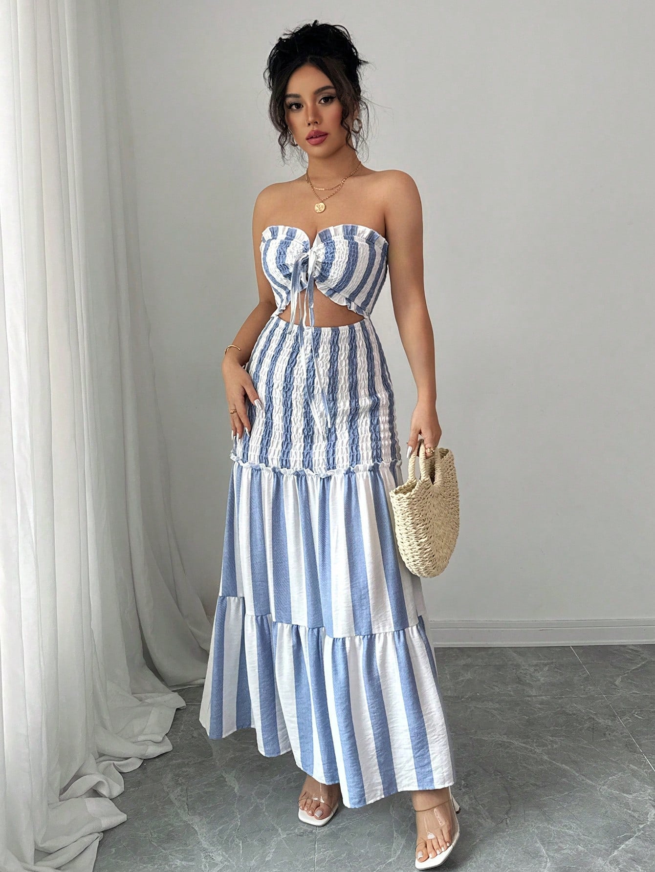 Women's Fashion Wear Striped Slim Fit Long Dress
