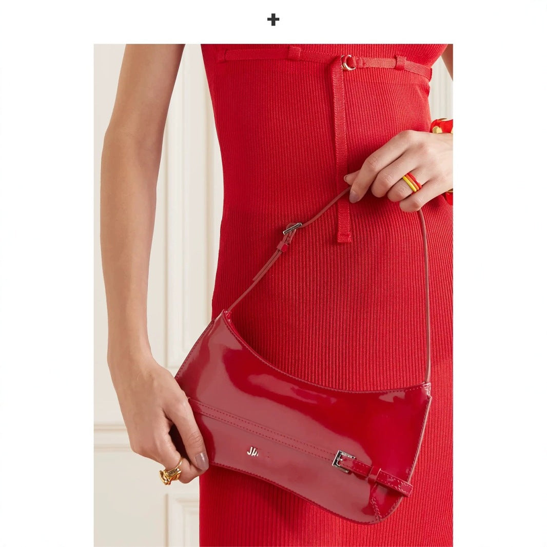 Leather Glossy Vintage Baguette Underarm High-grade Armpit Bags