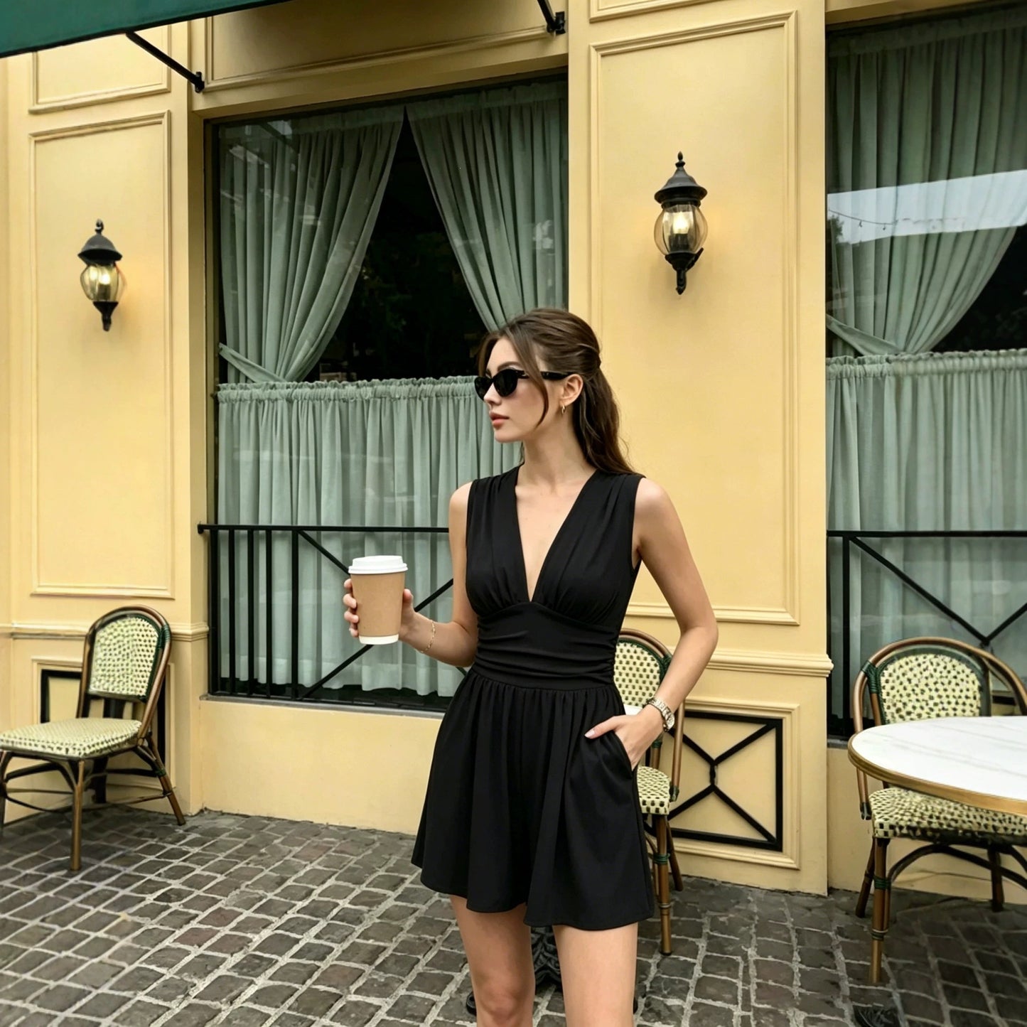 Women's Casual Deep V Stretch Sleeveless Summer Tight Waist Jumpsuits