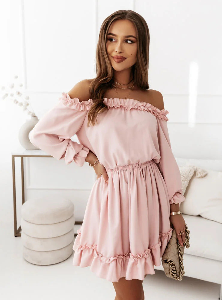 Women's Fashion Casual Solid Color Waist Dress