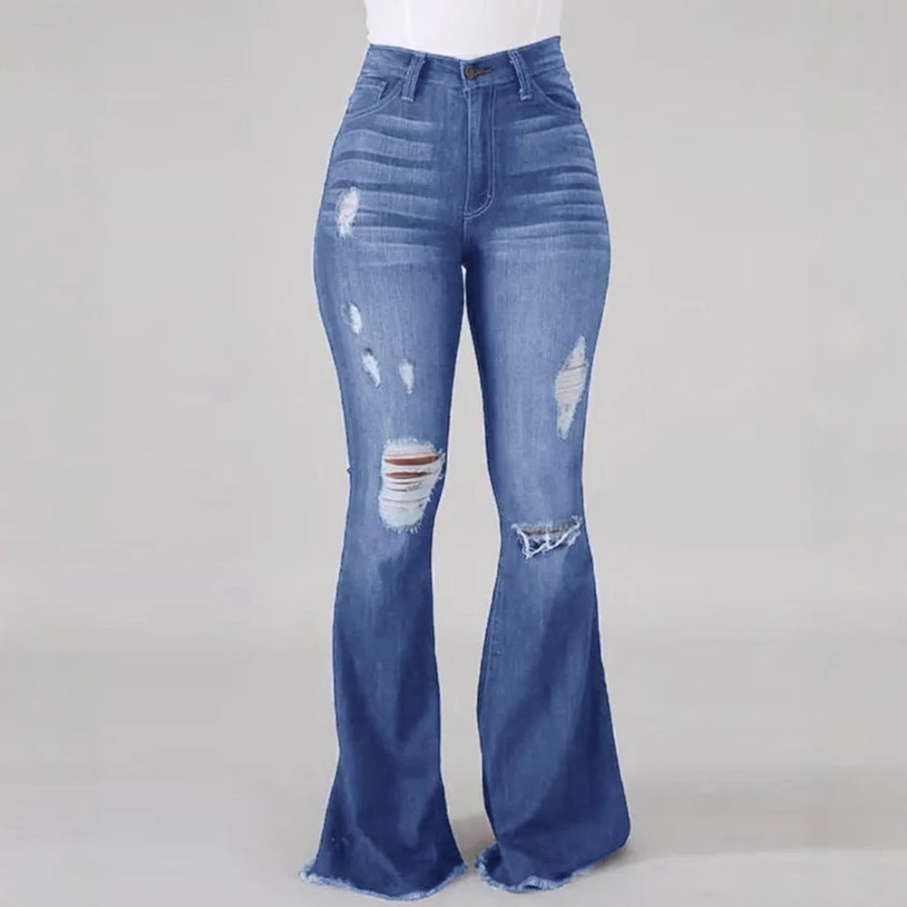Classic Stretch Ripped High Waist Flared Jeans