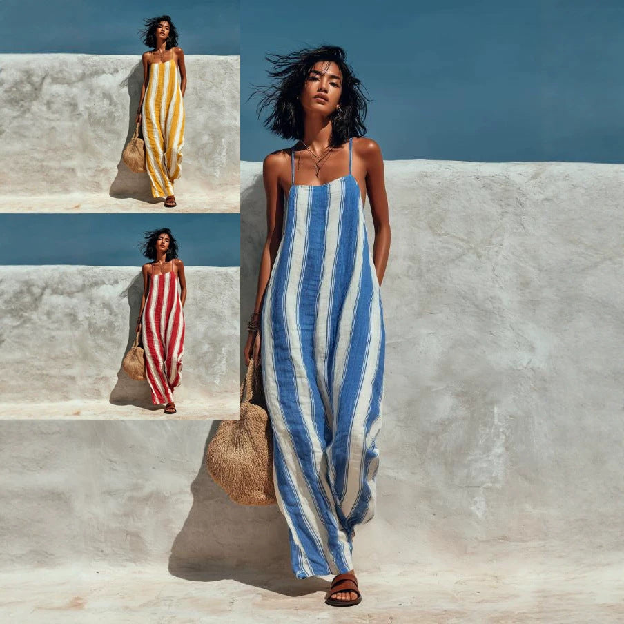 Women's Summer Striped Shoulder Strap Sleeveless Casual Women's Jumpsuit/clothing