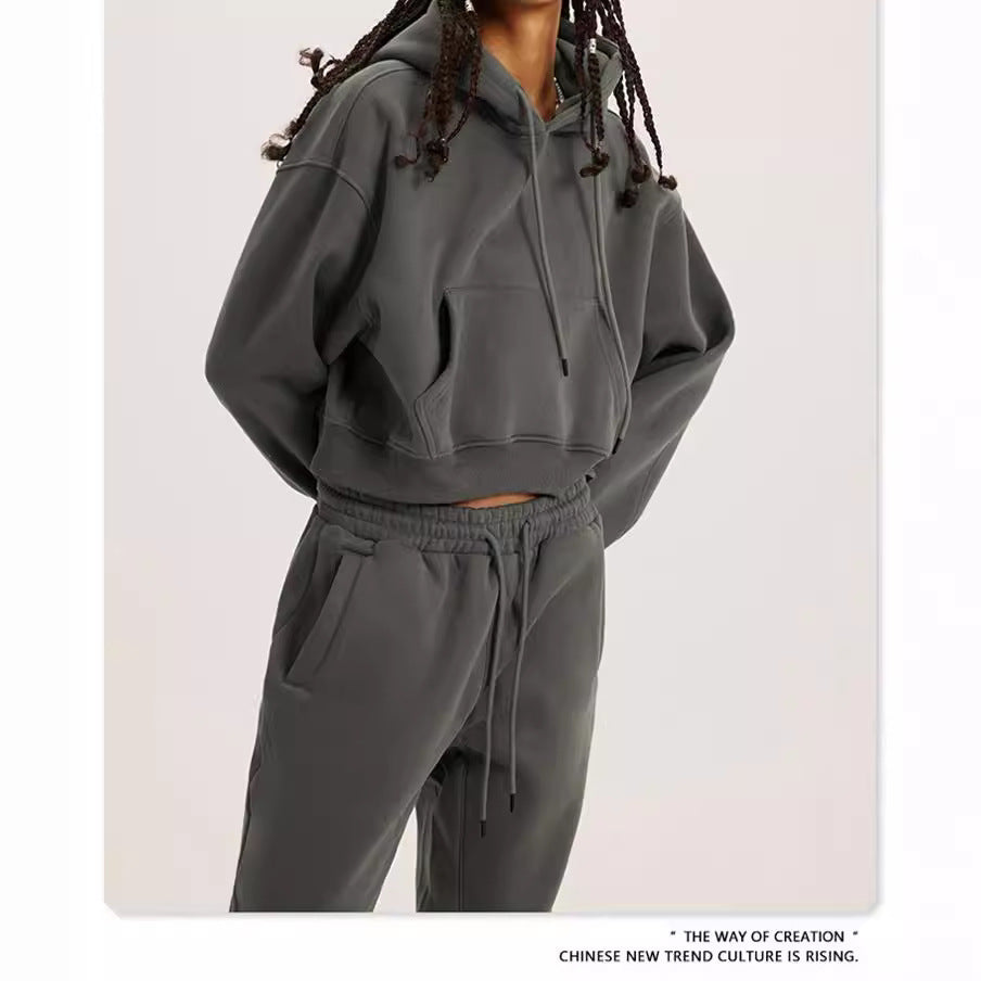 Women's Casual Fashion Solid Color Pullover Drawstring Suits