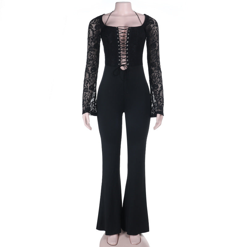 Full Support Fashion Eyelet Lace Slim Jumpsuits