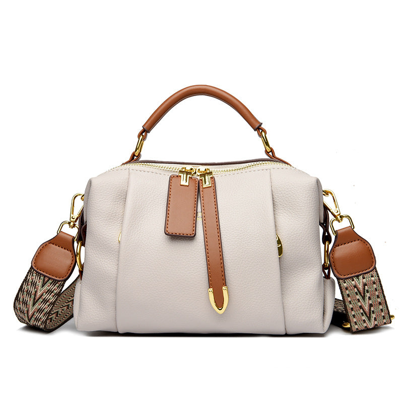 Women's Leather Boston Trendy Kangaroo High-grade Color Matching Niche Small Square Bags