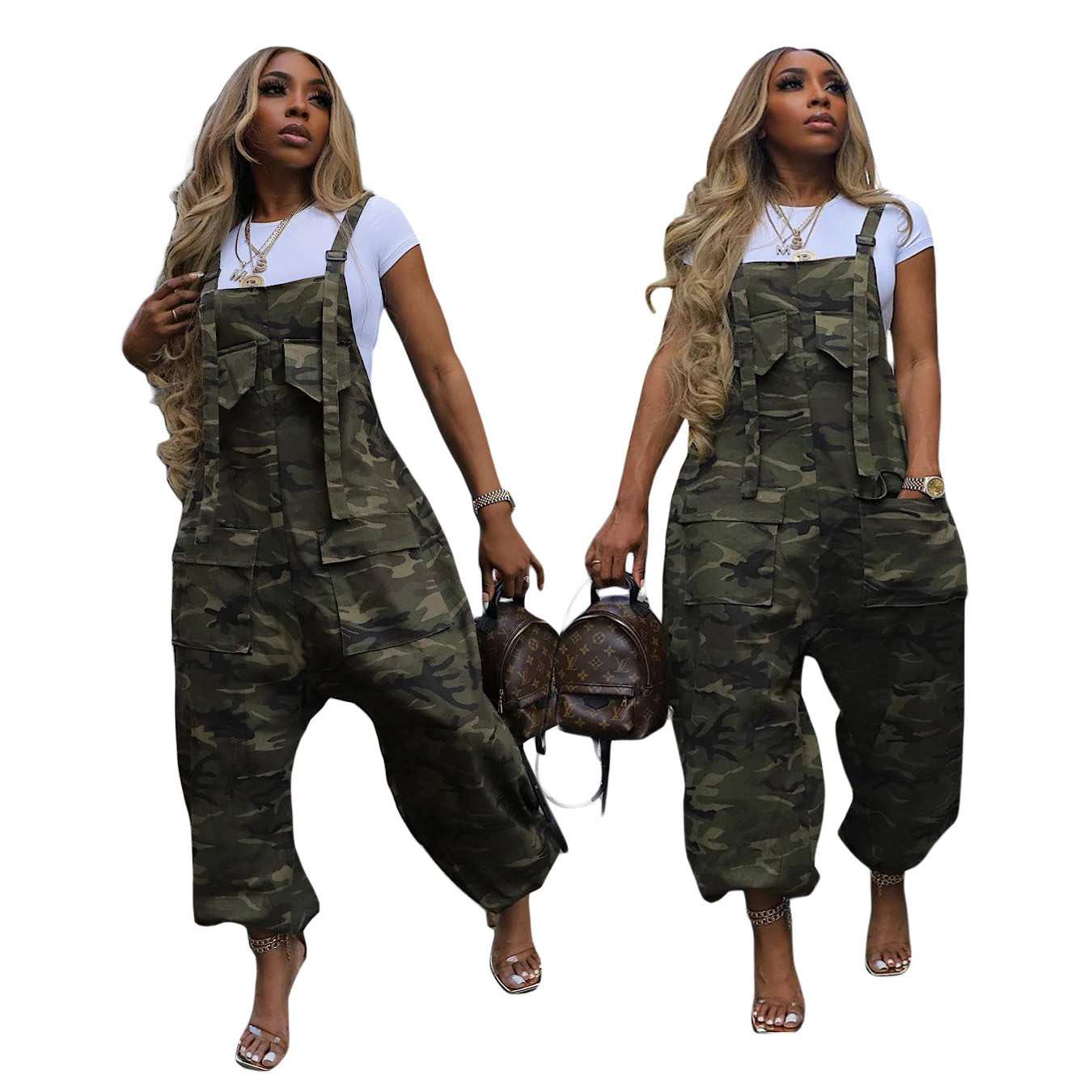 Women's Graceful Casual Loose Camouflage Bib Jumpsuits