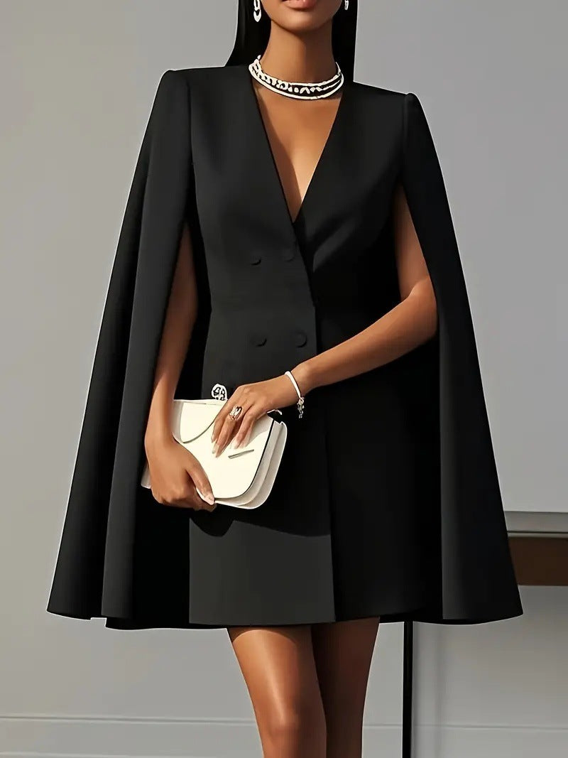 Women's Commuter Double Breasted Shawl Cape Solid Blazers