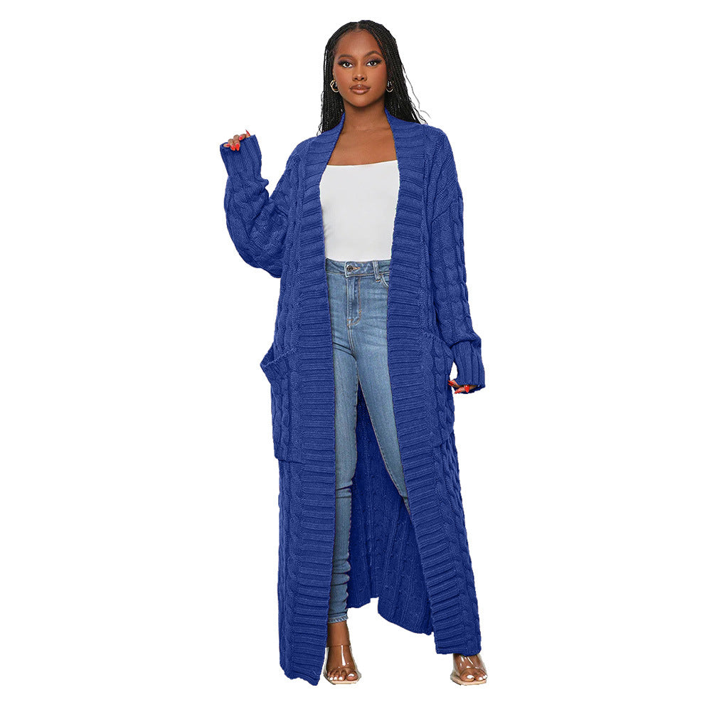Women's Loose Knitted Idle Style Pocket Long Sweaters