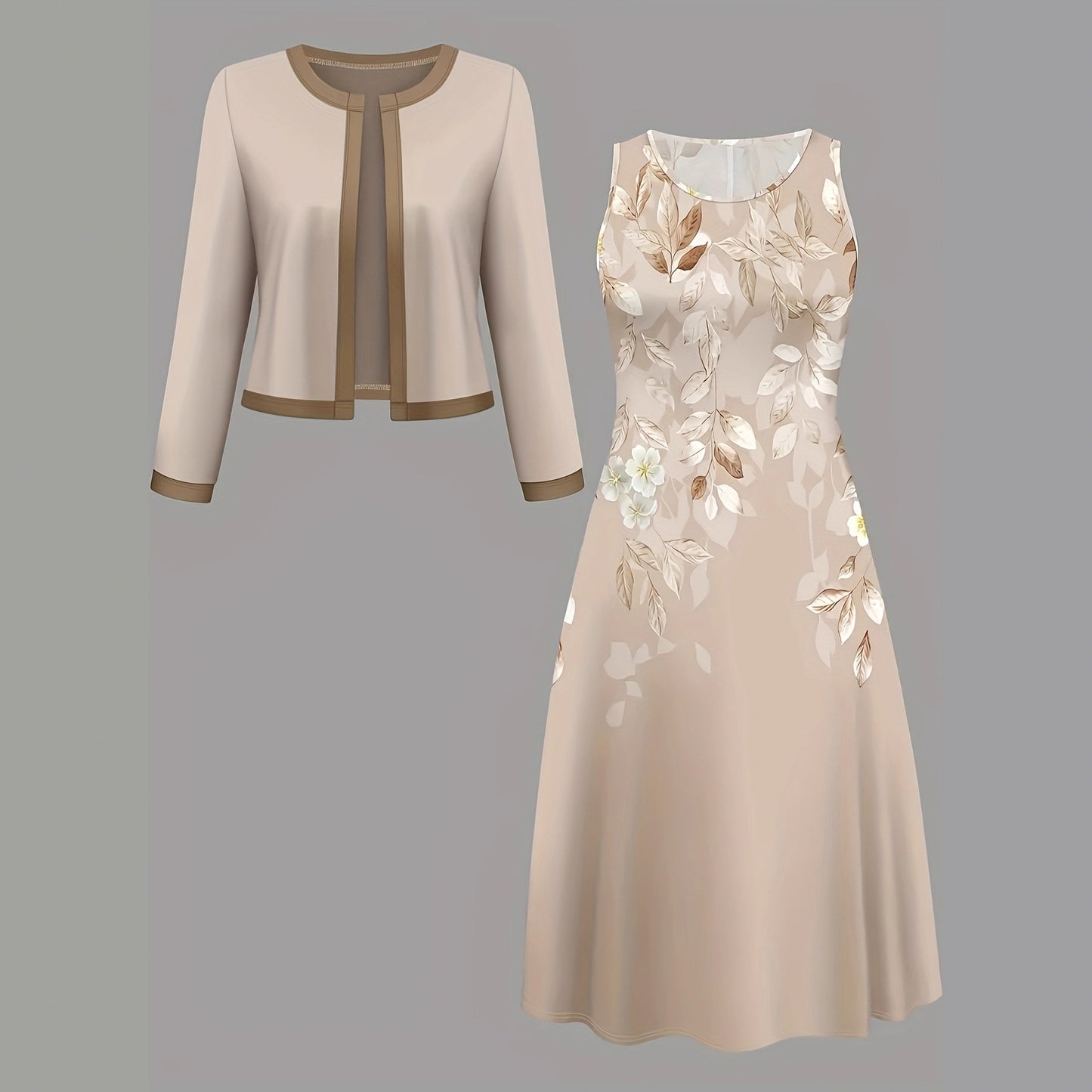 Autumn Print Two-piece Sleeveless Round Neck Suits