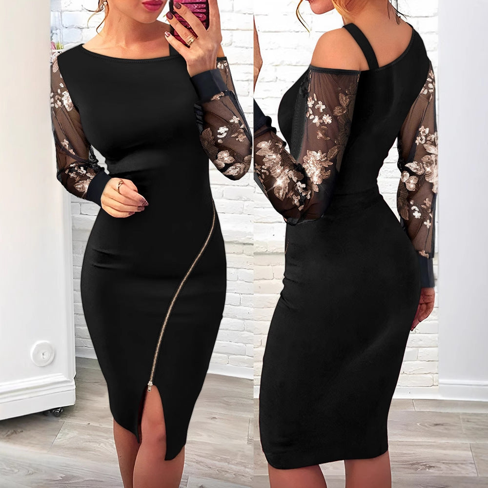 Summer Sequin Stitching Shoulder Long Sleeve Suits
