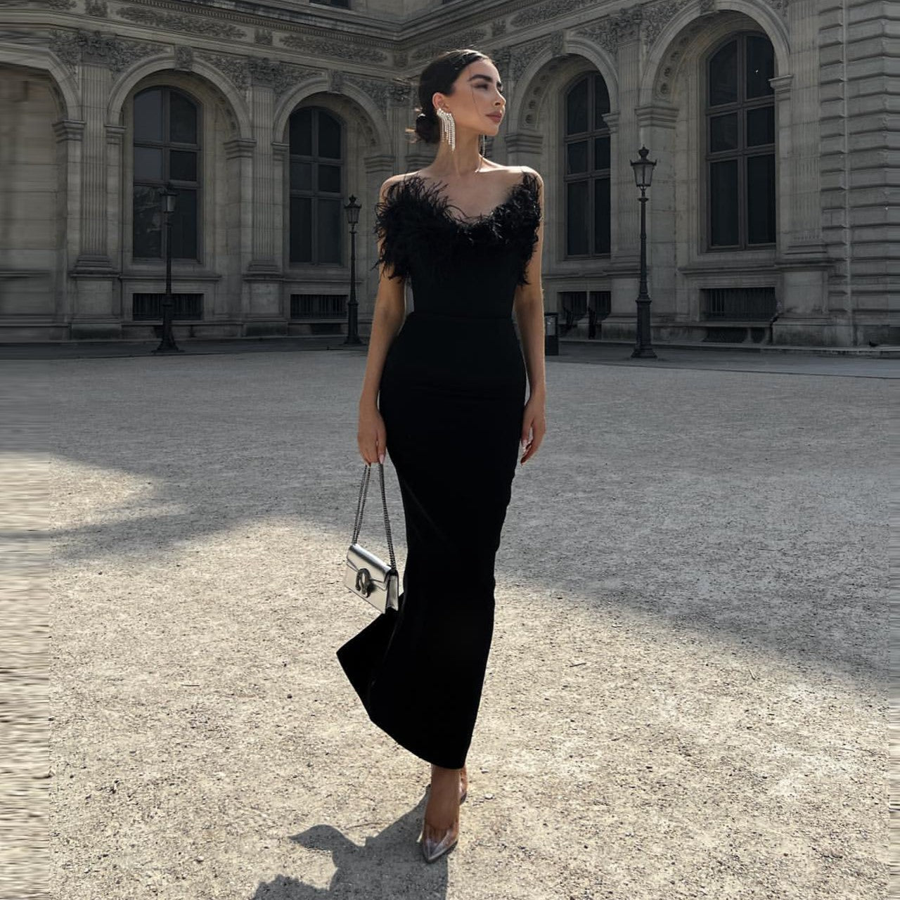 Women's Trend Niche Designer Dress Ostrich Feather Dresses