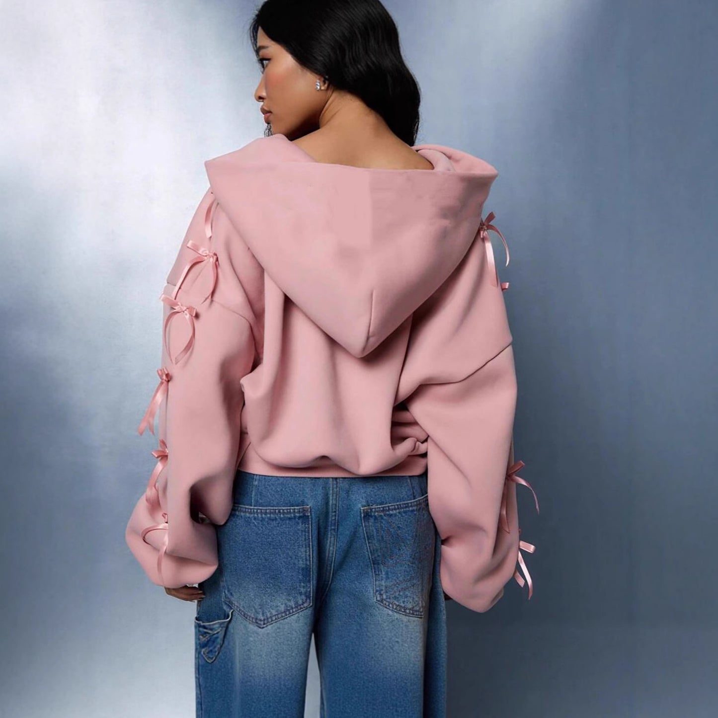 Sports Casual Western Style Hooded Long Sleeve Veet Padded Women's Sweater, Sweater